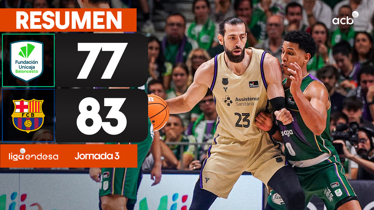 Resumen Unicaja 77 - Bar&ccedil;a 83 (J3)