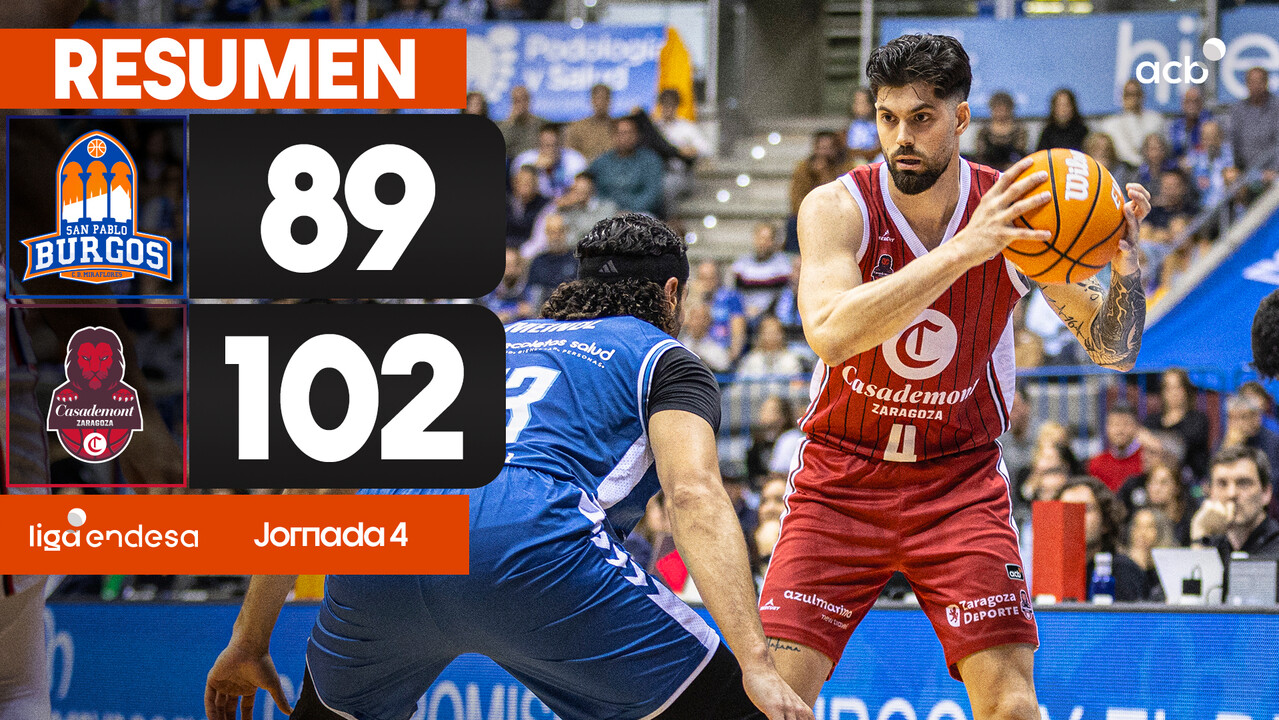 Resumen Recoletas Salud San Pablo Burgos 89 - Casademont Zaragoza 102 (J4)