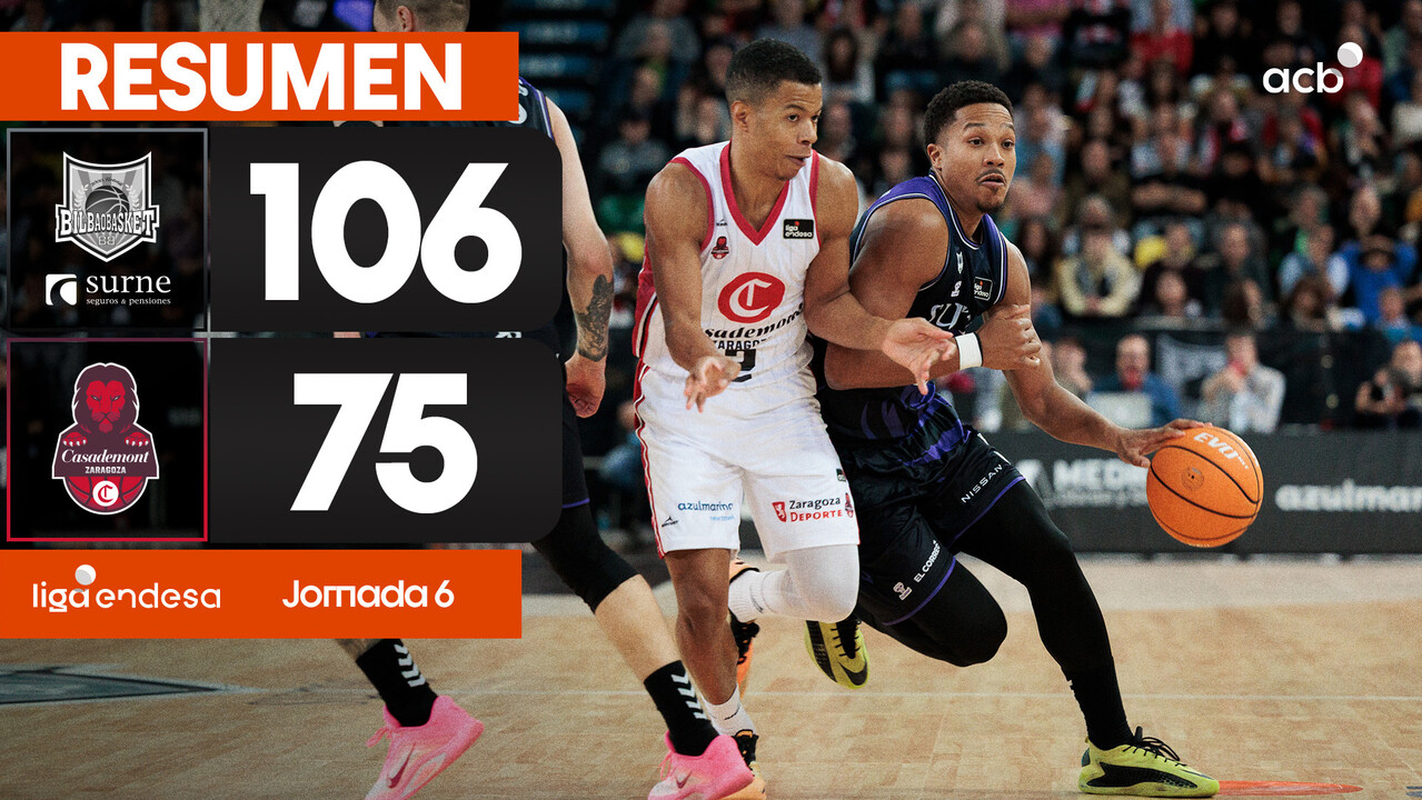 Resumen Surne Bilbao Basket 106 -  Casademont Zaragoza 75 (J6)