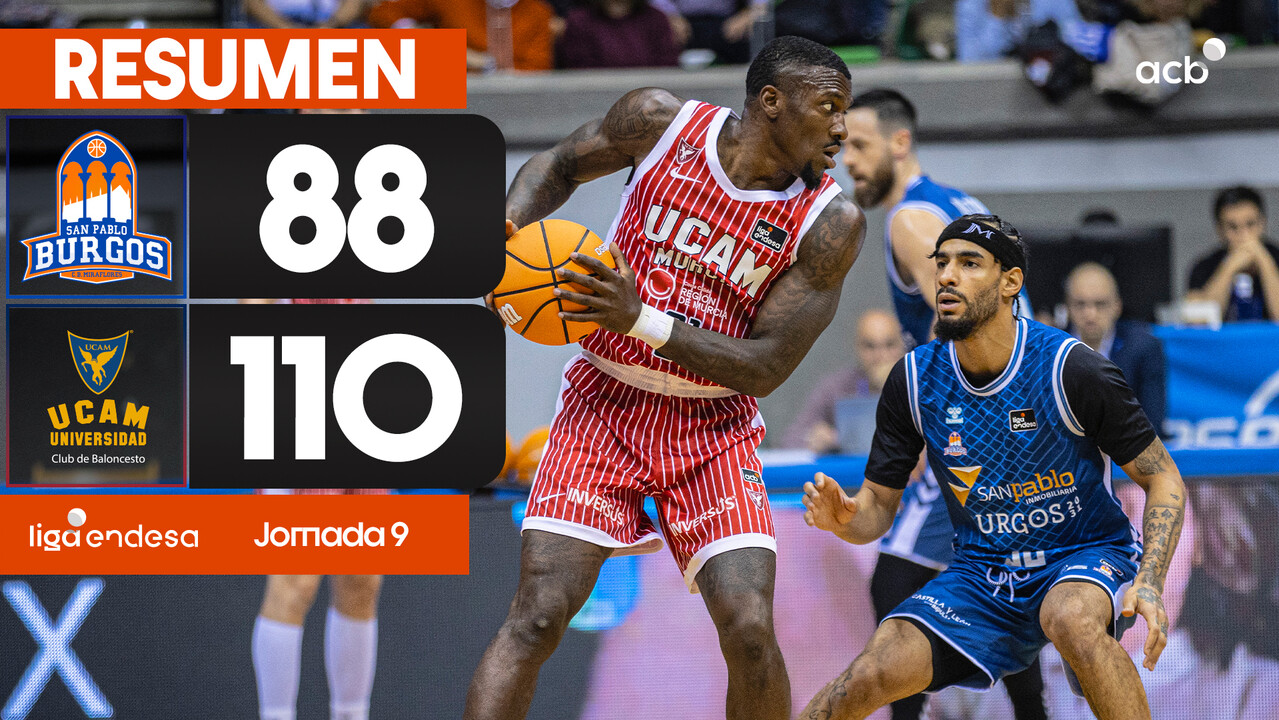 Resumen Recoletas Salud San Pablo Burgos 88 - UCAM Murcia 110 (J9)