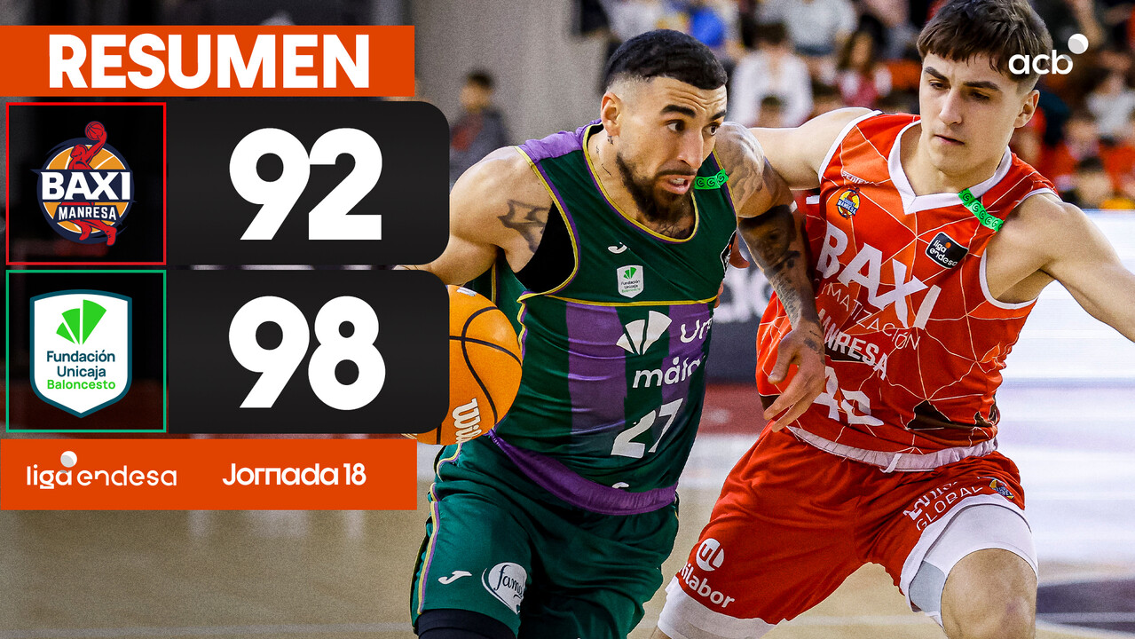 Resumen BAXI Manresa 92 - Unicaja 98 (J18)